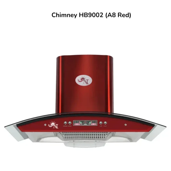 Chimney HB9002 (A8 Red) – Premium Auto-Clean Kitchen Chimney with Powerful Suction & Stylish Red Finish